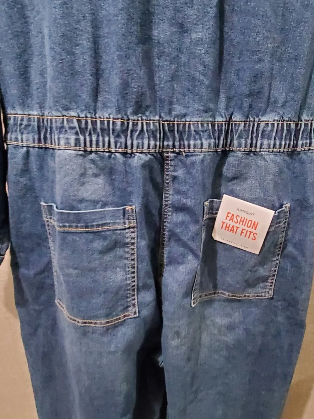 Celebrity Pink Juniors Denim Jumpsuit XXXL Blue Button Front Elastic Waist New - Picture 6 of 14